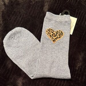 Gray Socks with Leopard Heart Patch